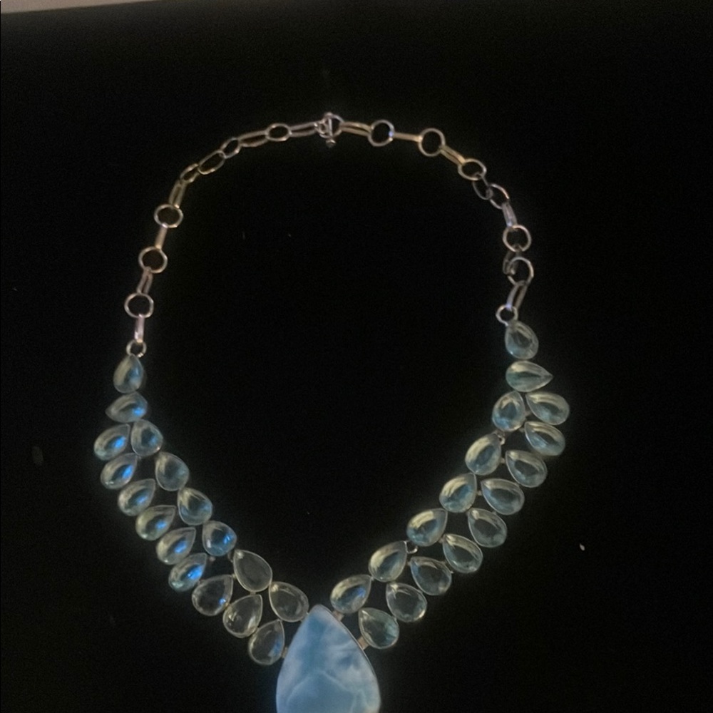 Price Drop Statement pc Larimar Large Stone Blue Topaz Elegant with .925 - Picture 4 of 8